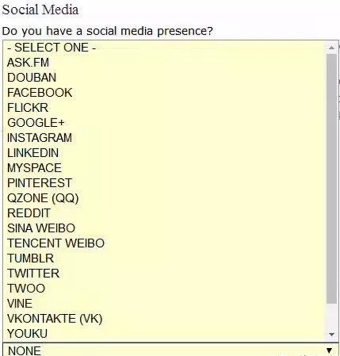 美國簽證社交媒體選項 移民美國